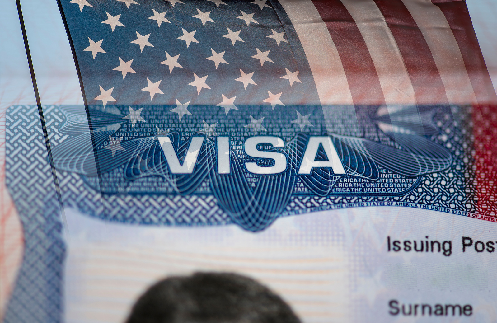 Close-up detail of American VISA